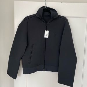 Balenciaga Scuba Sweater Sz 36 Navy Logo Faux Noir Zip Up Stand Collar NWT